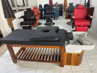 Giường gội đầu dưỡng sinh chân gỗ, bồn sứ